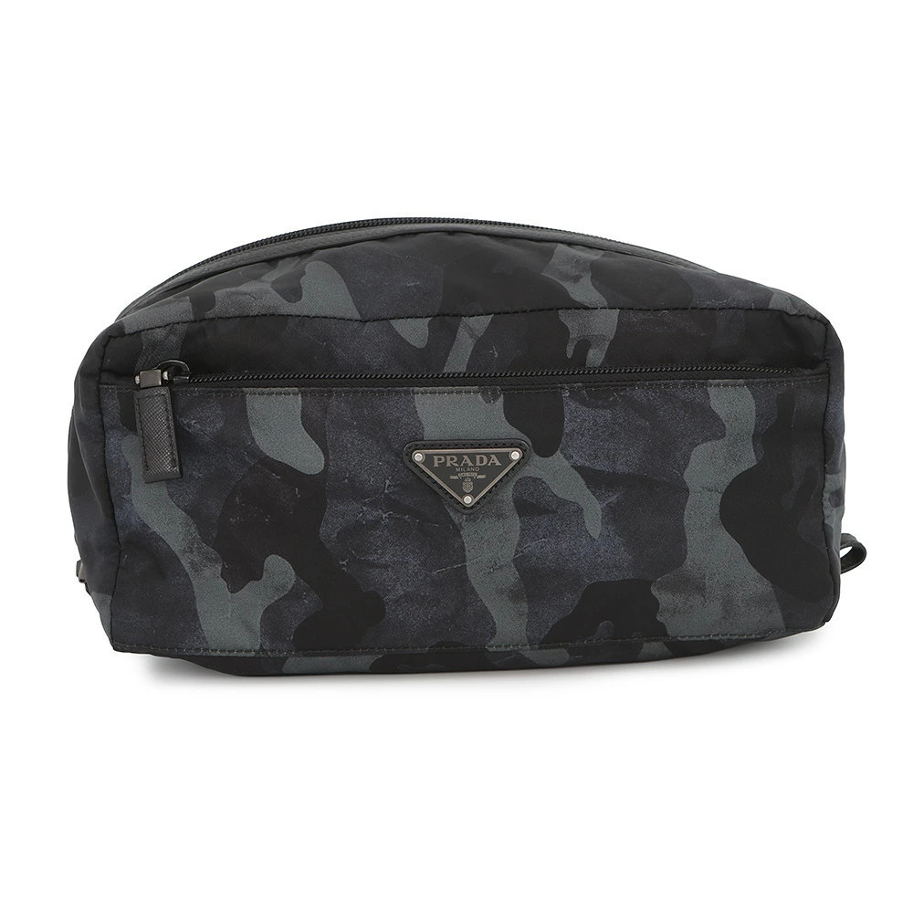 Prada Pouch Clutch Triangle Camouflage Bag Black